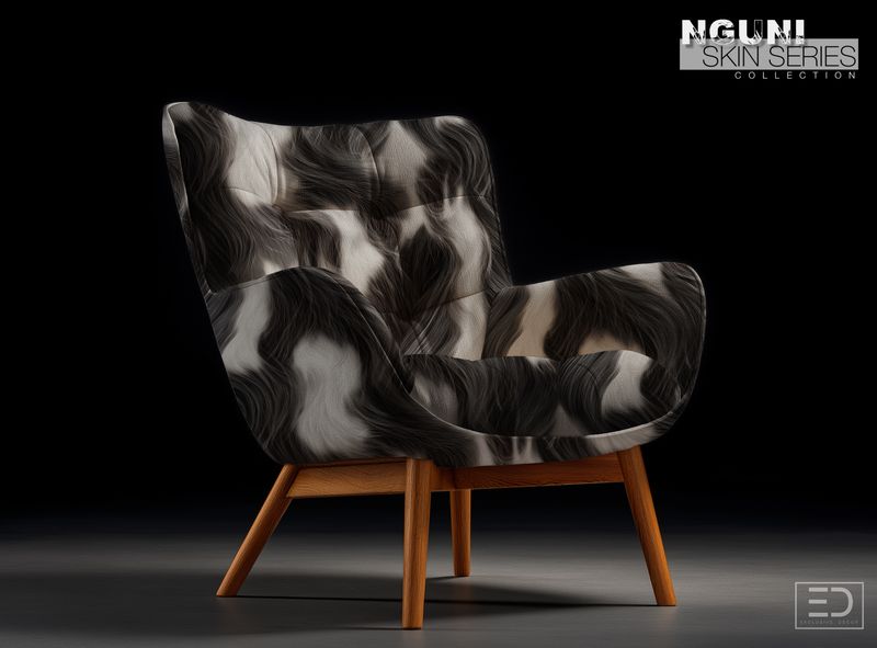 Nguni Skin Fabric - Long Hair Bistre and Dark Taupe with Beige