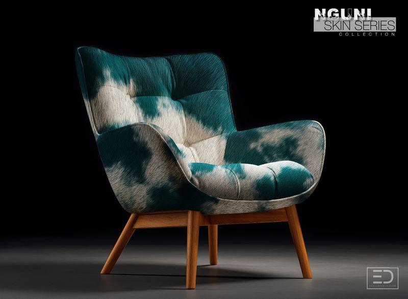 Nguni Skin Fabric - Ocean Blue/Green &amp; White