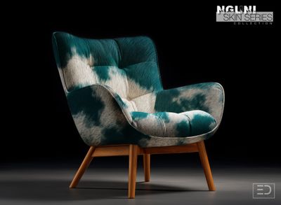 Nguni Skin Fabric - Ocean Blue/Green &amp; White