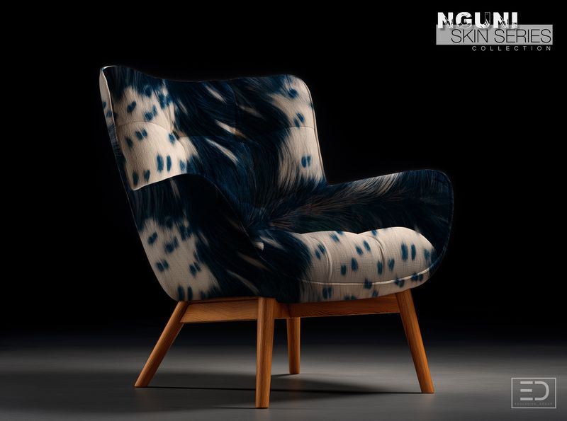 Nguni Skin Fabric - Space Cadet Blue, Black &amp; Speckled Beige