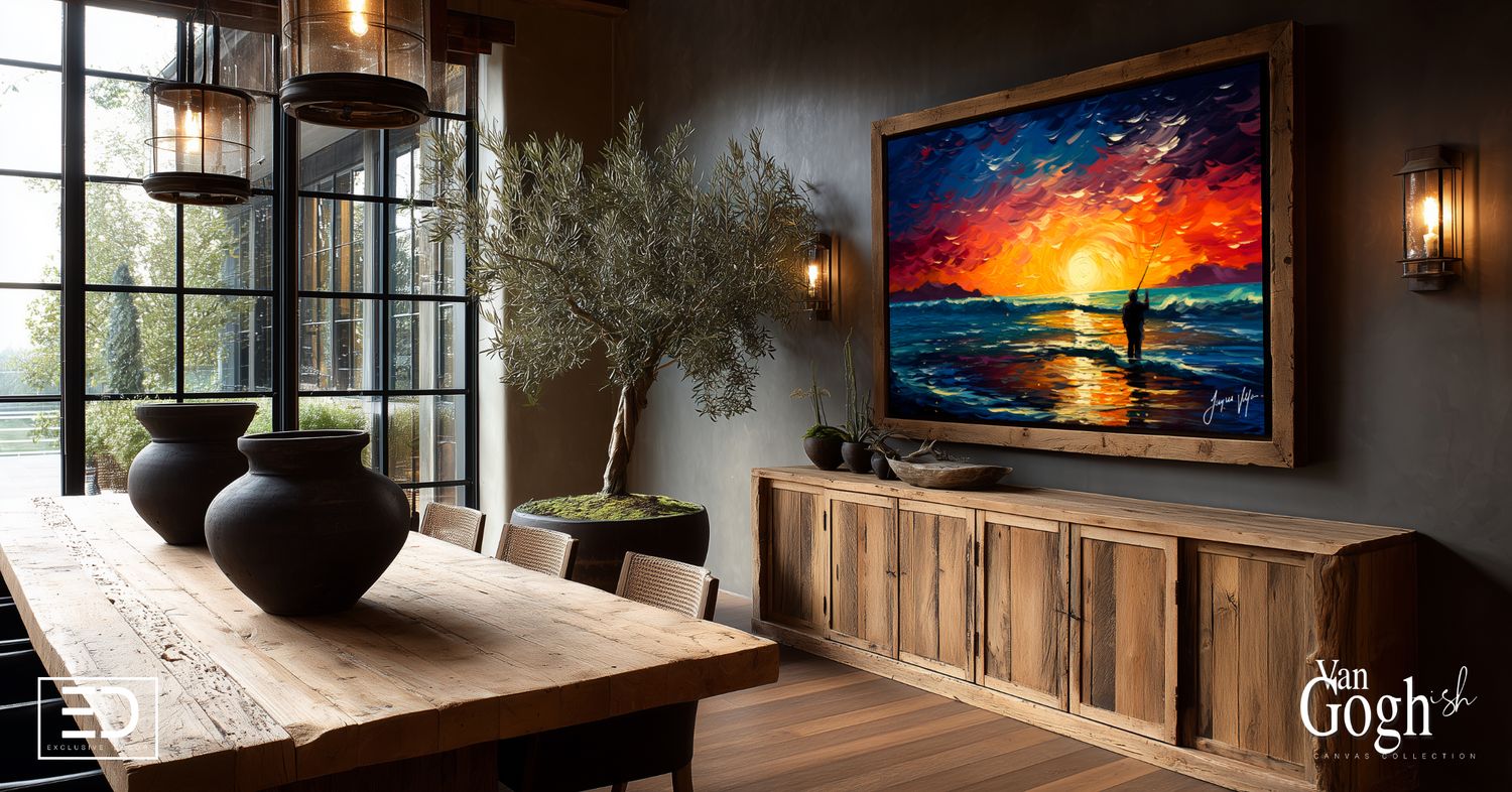 Van Gogh-ish Fisherman Sunset Canvas Design Print