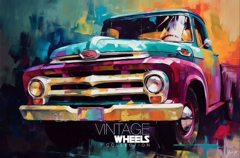 Abstract Vintage Pickup Truck Canvas Design