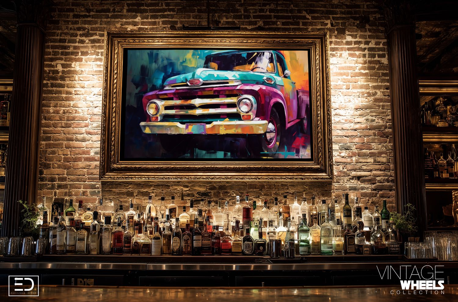 Abstract Vintage Pickup Truck Canvas Design
