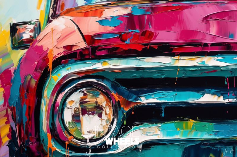 Abstract Vintage Pickup Truck Canvas Design