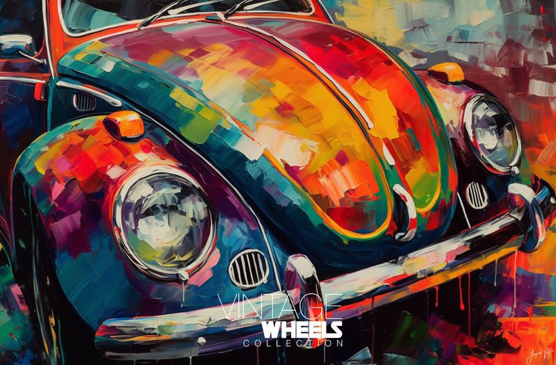 Abstract Vintage VW Beetle Canvas Design