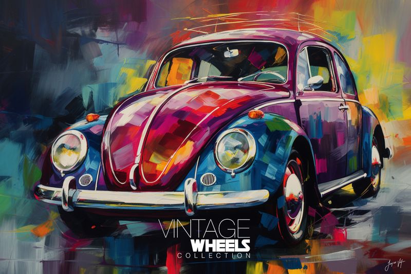 Abstract Vintage VW Beetle Canvas Design
