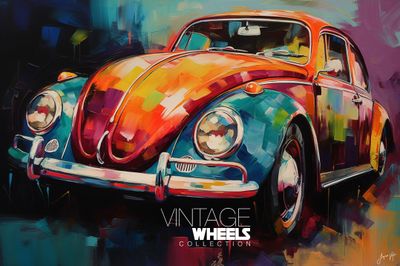 Abstract Vintage VW Beetle Canvas Design