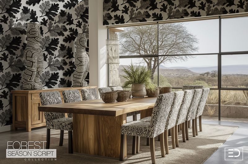 Black and Grey Oak Leaf Wallpaper - Charoak Wallpaper Design | Forest Season Script Collection