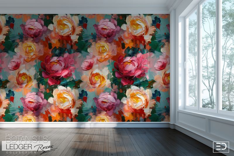 English Rose Wallpaper Design - The Botanist&#39;s Ledger