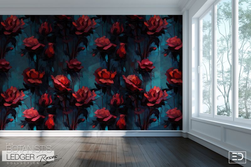 Abstract Impasto Paint Rose Wallpaper | The Botanist&#39;s Ledger Collection