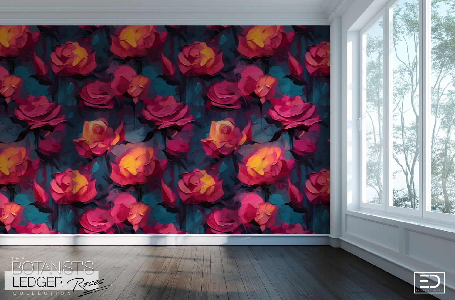 Abstract Impasto Paint Rose Wallpaper | The Botanist&#39;s Ledger Collection