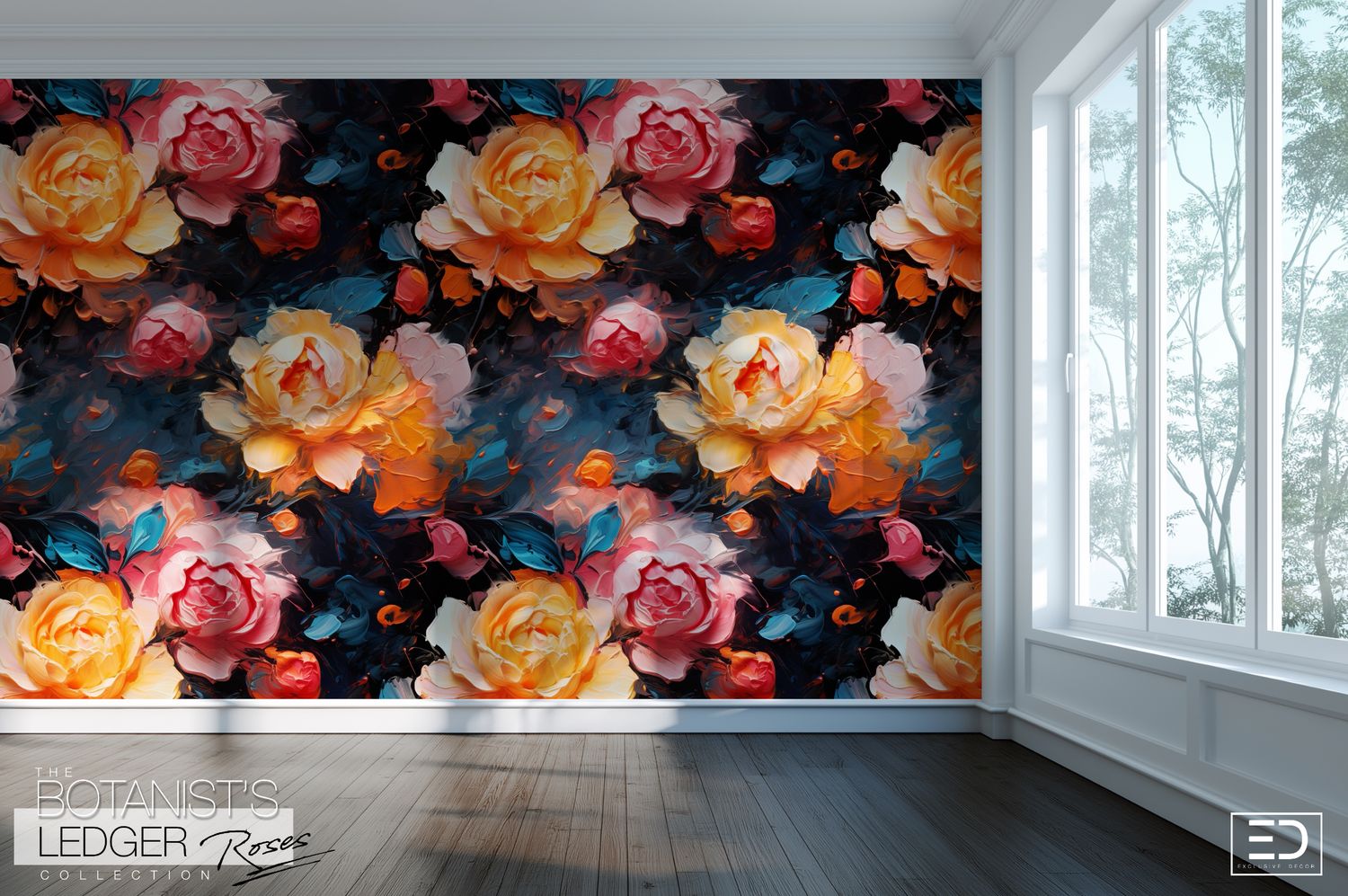Abstract Impasto Paint Rose Wallpaper | The Botanist&#39;s Ledger Collection