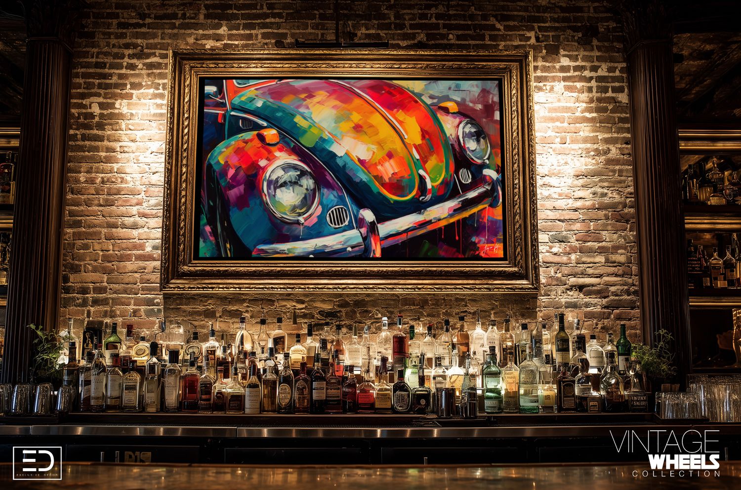 Abstract Vintage VW Beetle Canvas Design