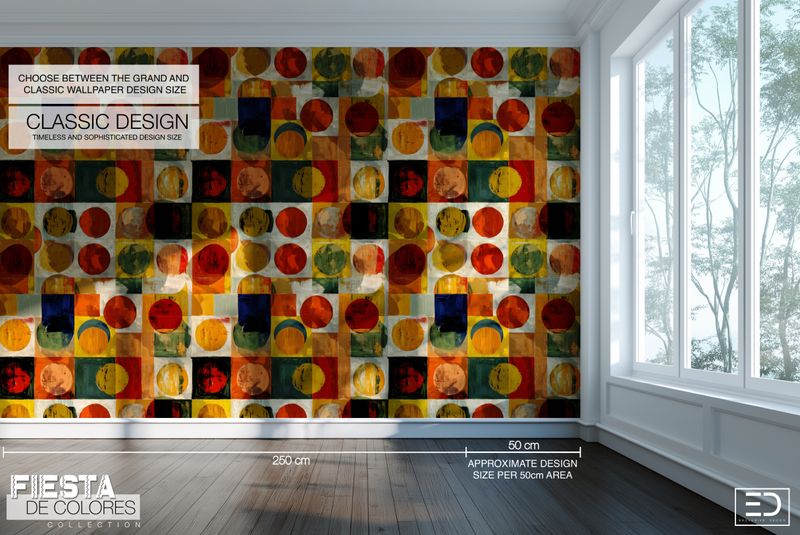 Otoño Vivo | Burnt Sienna, Ochre &amp; Forest Green Abstract Circle Wallpaper | Fiesta de Colores Collection