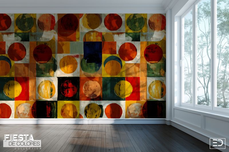 Otoño Vivo | Burnt Sienna, Ochre &amp; Forest Green Abstract Circle Wallpaper | Fiesta de Colores Collection