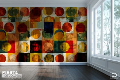 Otoño Vivo | Burnt Sienna, Ochre &amp; Forest Green Abstract Circle Wallpaper | Fiesta de Colores Collection
