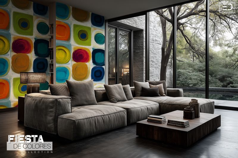 La Paleta | Teal, Navy &amp; Ochre Abstract Circle Wallpaper | Fiesta de Colores Collection