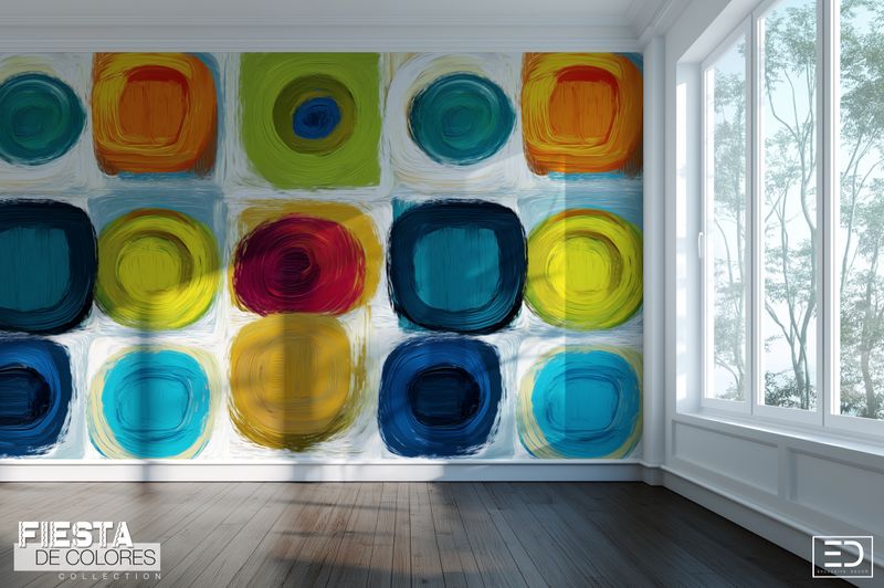 La Paleta | Teal, Navy &amp; Ochre Abstract Circle Wallpaper | Fiesta de Colores Collection
