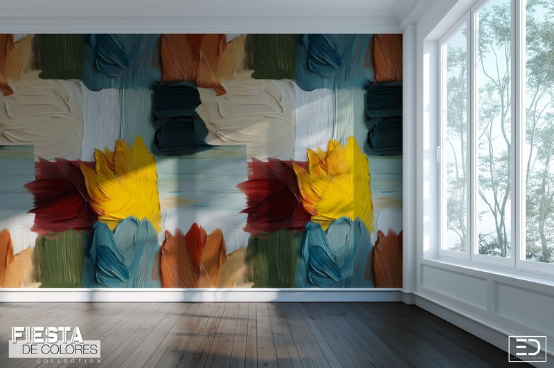Hojas Vivas | Earthy Rust, Ochre &amp; Teal Abstract Leaf Wallpaper | Fiesta de Colores Collection