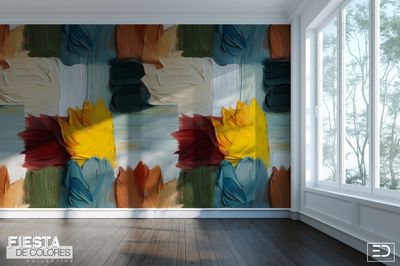 Hojas Vivas | Earthy Rust, Ochre & Teal Abstract Leaf Wallpaper | Fiesta de Colores Collection Hojas Vivas | Earthy Rust, Ochre & Teal Abstract Leaf Wallpaper | Fiesta de Colores Collection