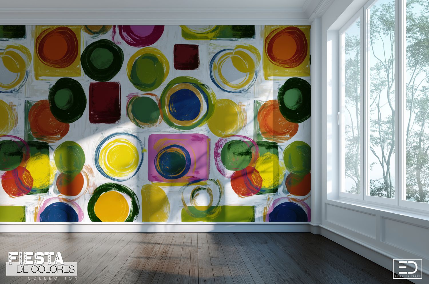 Plaza Mayor | Multicolour Abstract Circle &amp; Square Wallpaper | Fiesta de Colores Collection