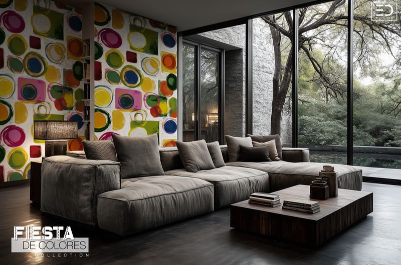 Plaza Mayor | Multicolour Abstract Circle &amp; Square Wallpaper | Fiesta de Colores Collection