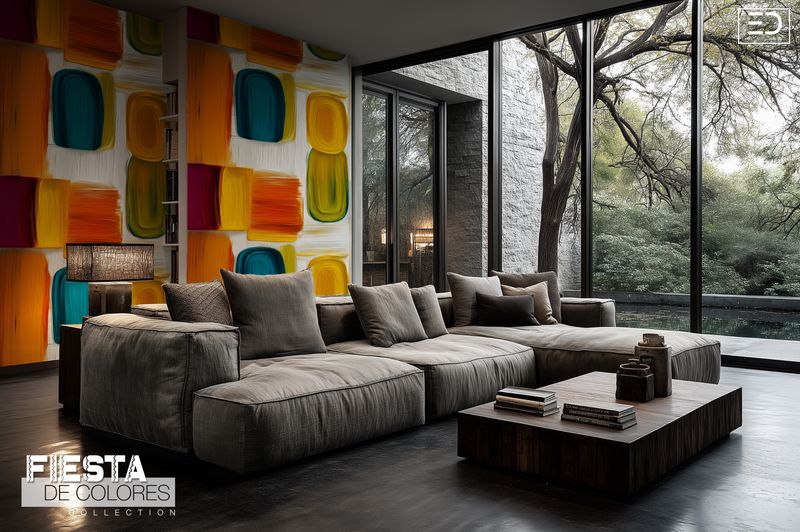 Los Bloques | Ochre, Teal &amp; Magenta Abstract Block Wallpaper | Fiesta de Colores Collection