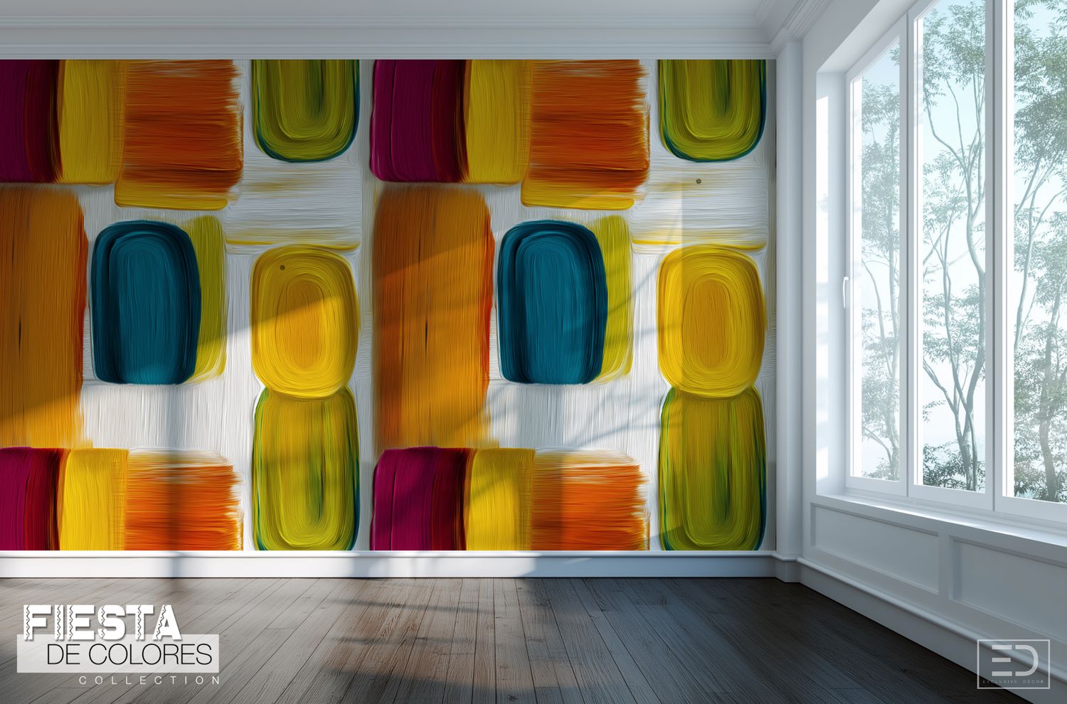 Los Bloques | Ochre, Teal &amp; Magenta Abstract Block Wallpaper | Fiesta de Colores Collection