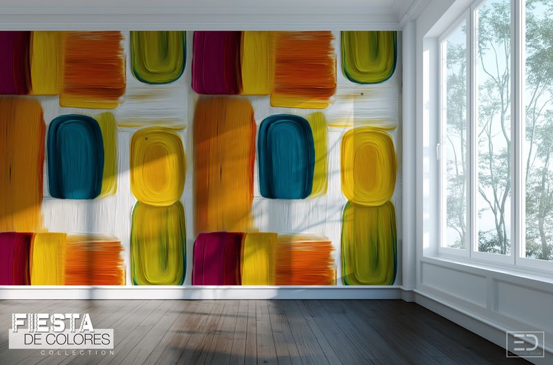 Los Bloques | Ochre, Teal &amp; Magenta Abstract Block Wallpaper | Fiesta de Colores Collection