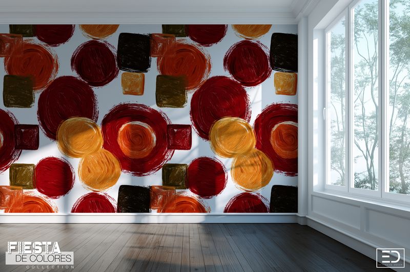 Sangre y Sol | Deep Crimson &amp; Burnt Sienna Abstract Circle Wallpaper | Fiesta de Colores Collection
