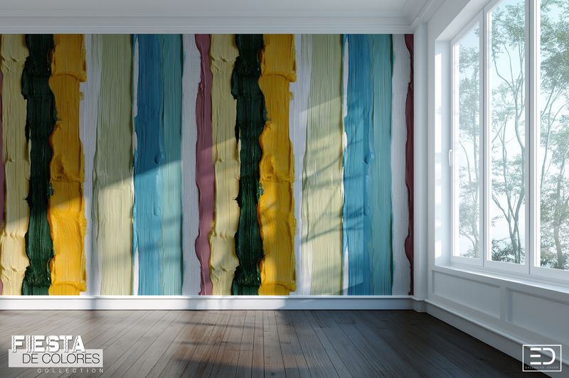 Velas Suaves | Ochre, Teal &amp; Dusty Rose Stripe Wallpaper | Fiesta de Colores Collection