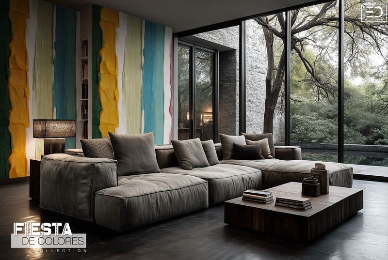 Velas Suaves | Ochre, Teal &amp; Dusty Rose Stripe Wallpaper | Fiesta de Colores Collection