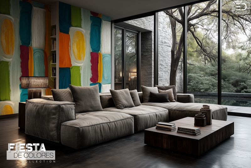 Las Formas | Navy, Olive &amp; Rust Abstract Block Wallpaper | Fiesta de Colores Collection