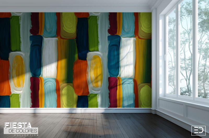 Las Formas | Navy, Olive &amp; Rust Abstract Block Wallpaper | Fiesta de Colores Collection