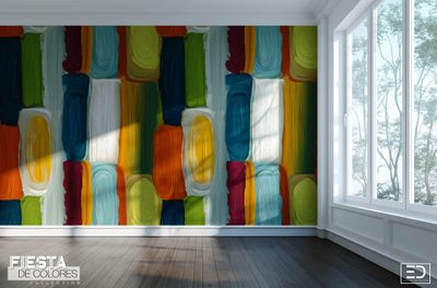 Las Formas | Navy, Olive &amp; Rust Abstract Block Wallpaper | Fiesta de Colores Collection