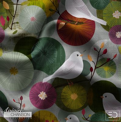 Disques Sauvages Bird Fabric: Dusty Olive, Plum &amp; Gold | Aviaire Chanson Collection