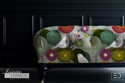 Disques Sauvages Bird Fabric: Dusty Olive, Plum &amp; Gold | Aviaire Chanson Collection