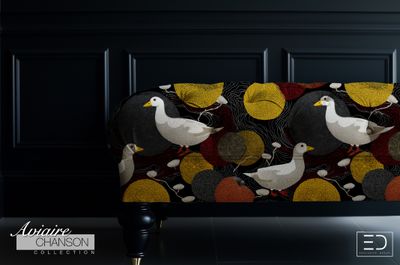 Oies Dorées Duck Fabric: Black, Gold and Rust | Aviaire Chanson Collection Oies Dorées Duck Fabric: Black, Gold and Rust | Aviaire Chanson Collection