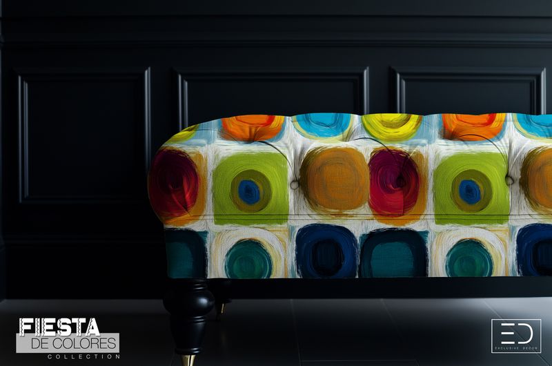 La Paleta | Teal, Navy & Ochre Abstract Circle Fabric | Fiesta de Colores Collection