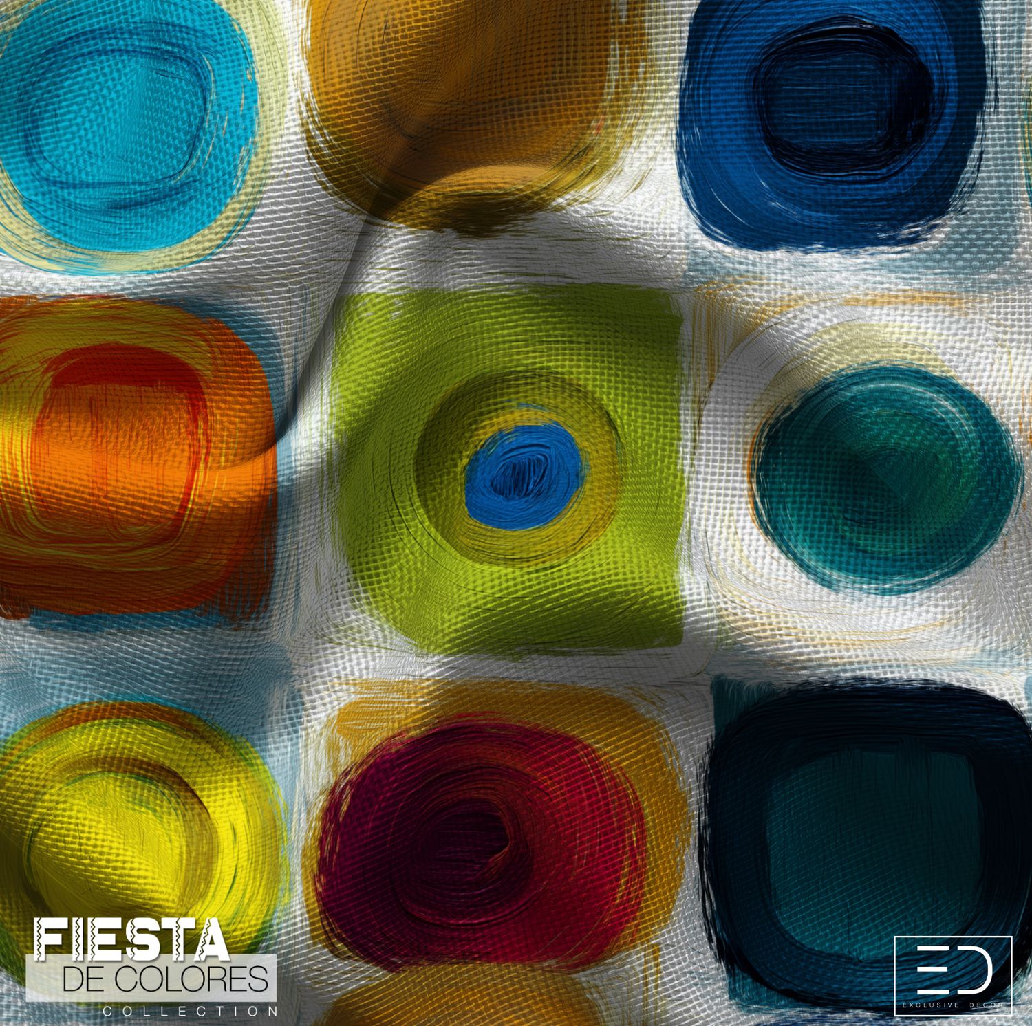 La Paleta | Teal, Navy &amp; Ochre Abstract Circle Fabric | Fiesta de Colores Collection