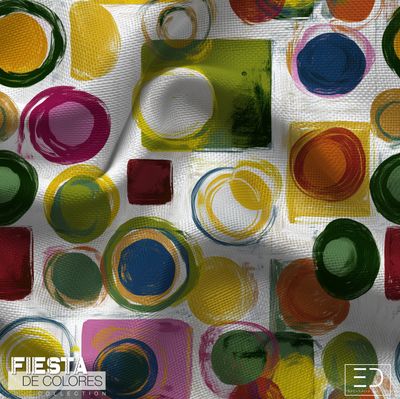 Plaza Mayor | Multicolour Abstract Circle &amp; Square Fabric | Fiesta de Colores Collection