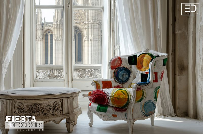 Rueda Libre | Red, Green & Ochre Abstract Circle & Square Fabric | Fiesta de Colores Collection