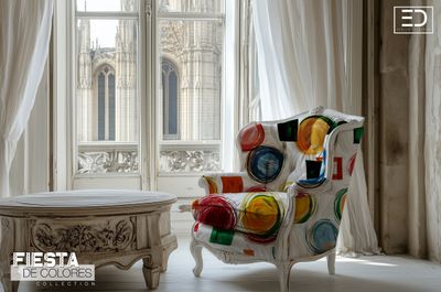 Rueda Libre | Red, Green &amp; Ochre Abstract Circle &amp; Square Fabric | Fiesta de Colores Collection