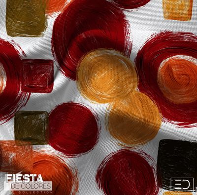 Sangre y Sol | Deep Crimson &amp; Burnt Sienna Abstract Circle Fabric | Fiesta de Colores Collection