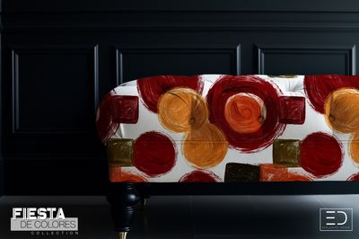 Sangre y Sol | Deep Crimson &amp; Burnt Sienna Abstract Circle Fabric | Fiesta de Colores Collection