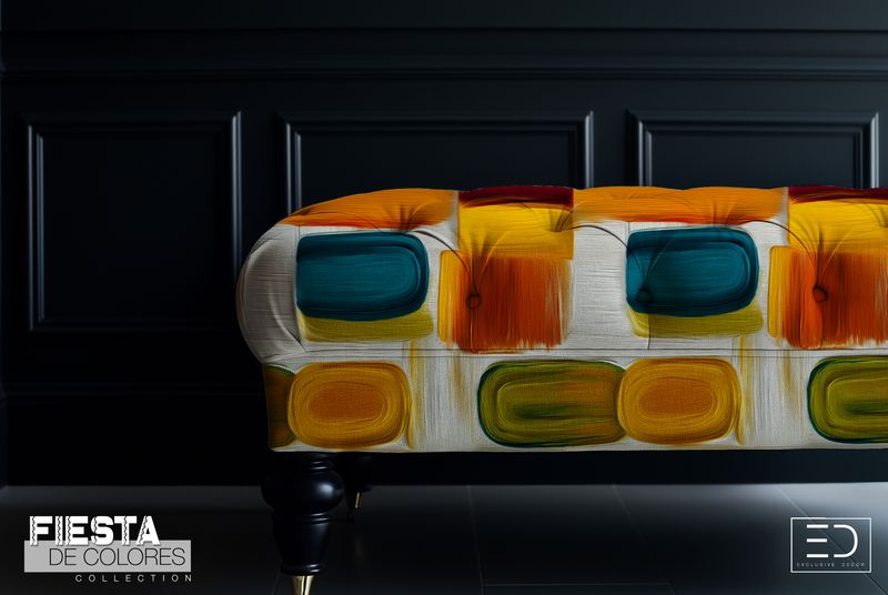 Los Bloques | Ochre, Teal & Magenta Abstract Block Fabric | Fiesta de Colores Collection