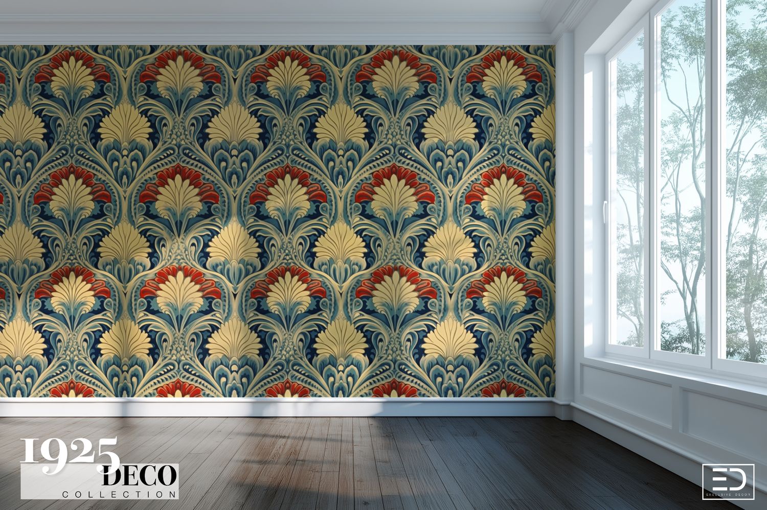 The Cairo Palmette Wallpaper: Navy, Gold &amp; Burnt Orange | 1925 Deco Collection