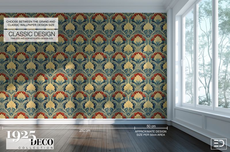 The Cairo Palmette Wallpaper: Navy, Gold &amp; Burnt Orange | 1925 Deco Collection