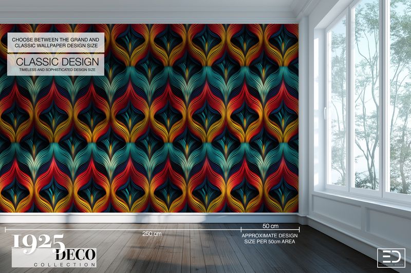 The Zephyr Flame Wallpaper: Navy, Gold &amp; Teal | 1925 Deco Collection