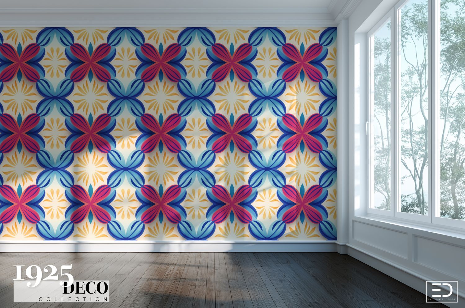 The Jazz Medallion Wallpaper: Cobalt, Rose &amp; Gold | 1925 Deco Collection